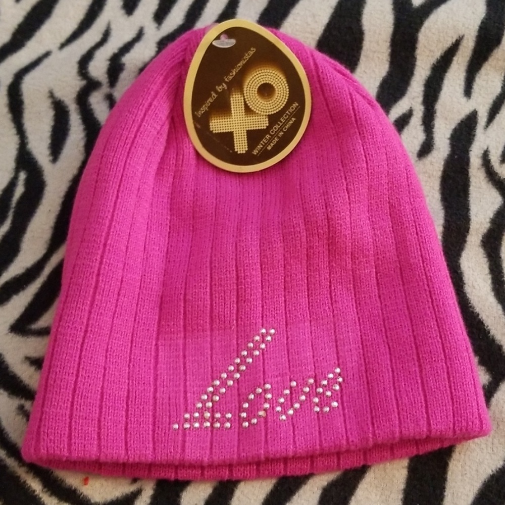 "Love" bedazzled Hot Pink Winter Hat